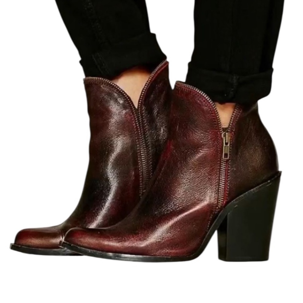 Jeffrey Campbell Burgundy Red Leather Western Cowboy Ankle Bootie Boot SZ 6.5
